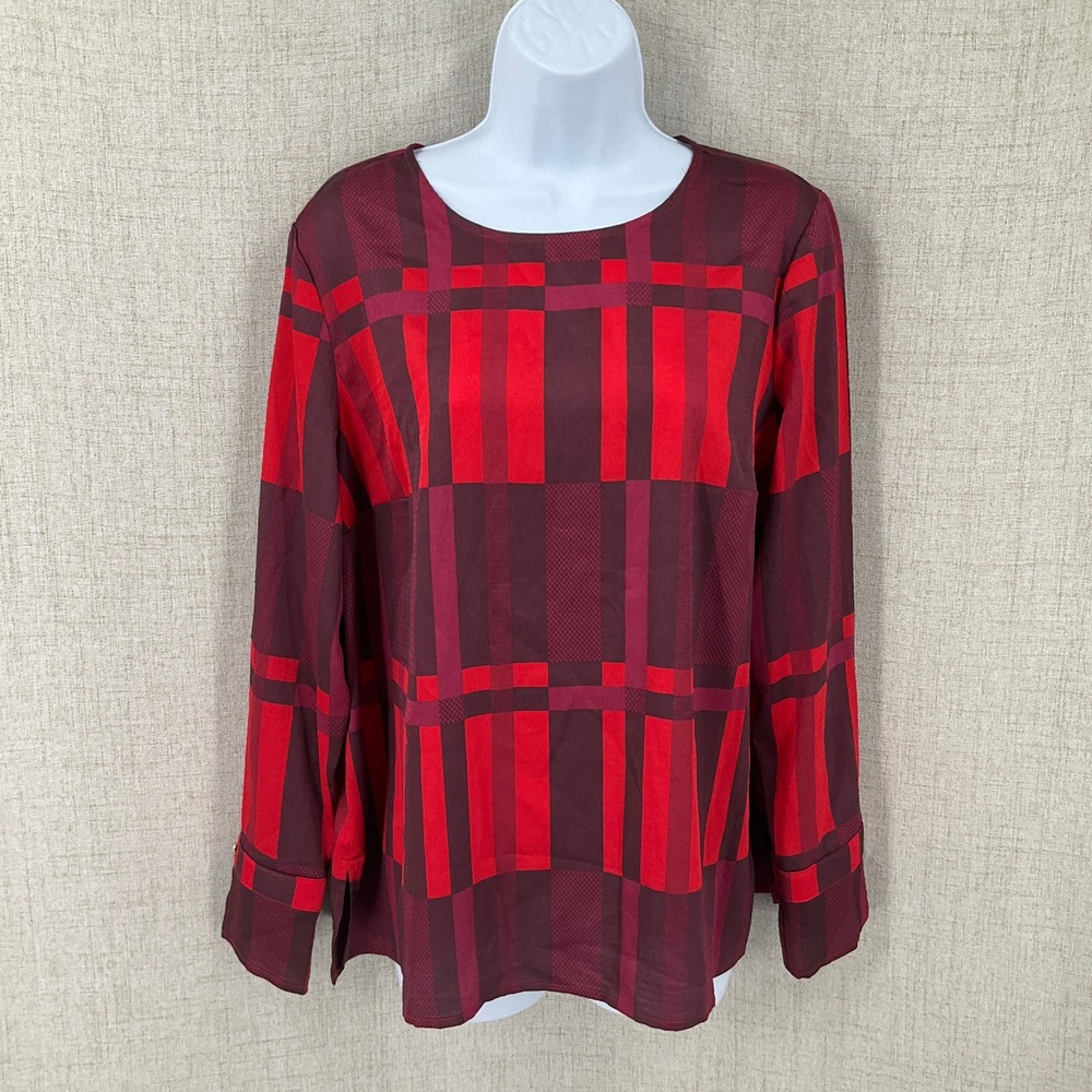 Liz Claiborne Blouse Women PL Red Plaid Long Sleeve Classic Preppy Workwear Top